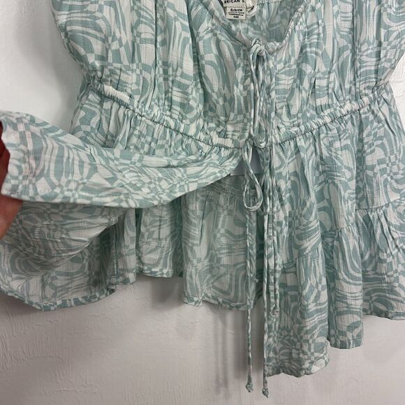 American Eagle Outfitters Printed Tie-Front Cami In Light Blue Size S - Picture 5 of 11